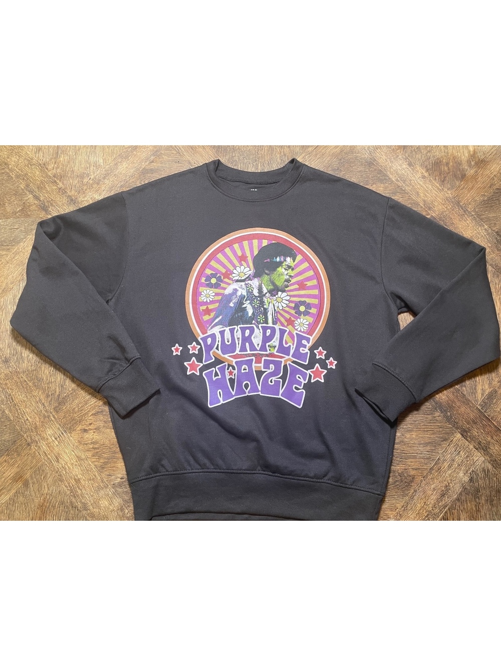 Jimi Hendrix purple haze black graphic pullover sweater oversized small EUC